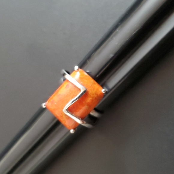 Sterling Silver 925 Orange Jasper Artform Ring - Picture 3 of 7